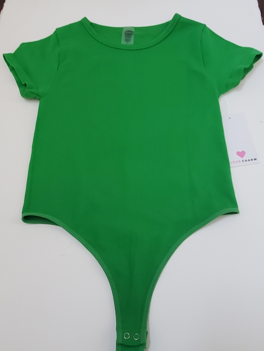 LOVE CHARM GREEN SHORT SLEEVE  BODYSUIT